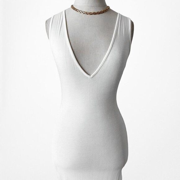 Nasty Gal White Knit V-Neck Slit Maxi Bodycon Cover Up Beach Dress Size S - Picture 6 of 7